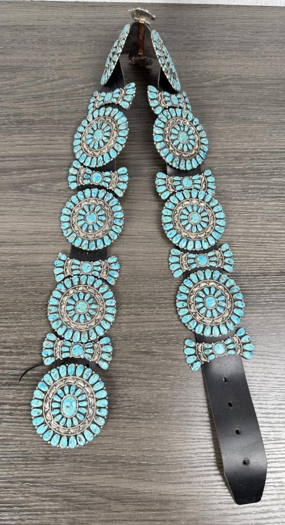 Zuni Petit Point Sterling Turquoise Concho Belt (1 of 8)