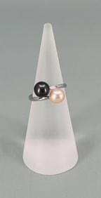 Sterling Silver Black & White Pearl Bypass Ring