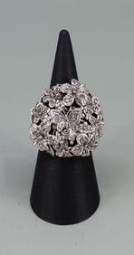 Sarda Sterling Silver Butterfly & Flowers Ring