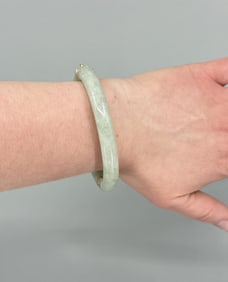 Chinese 14K Gold Jade Hinged Bracelet