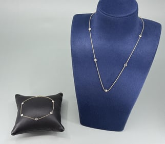 14k Gold CZ Necklace and Bracelet