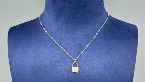 Sterling Silver CZ Padlock Lock Necklace
