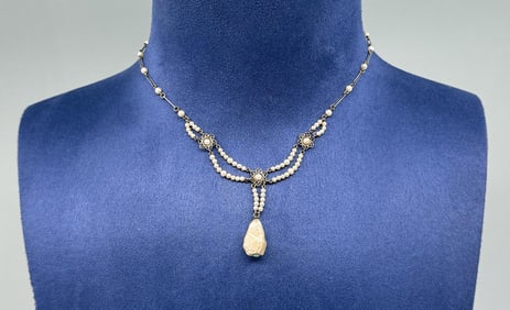 Victorian Sterling Silver Baroque Pearl Necklace