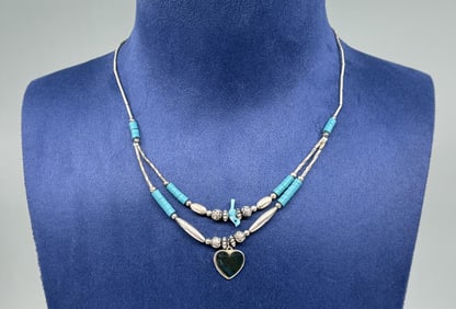 Navajo Liquid Silver Turquoise Necklace