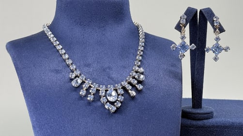 Rhinestone Costume Jewelry Necklace & Earrings