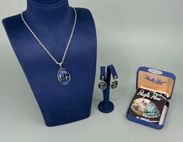 Morpho Butterfly Wing Necklace and Earrings