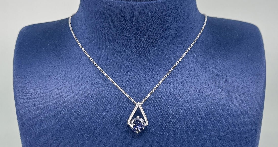 YGI Sterling Silver Alexandrite Necklace: 9 5/8" long closed.