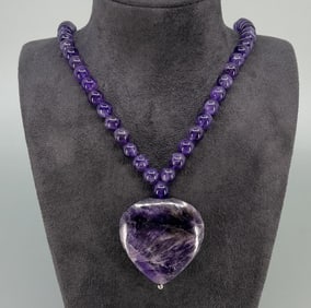 Carved Amethyst Heart Necklace
