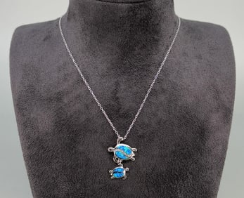 Sterling Silver Opal Turtle Necklace
