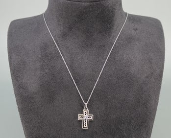 .950 Platinum and Diamond Cross Necklace