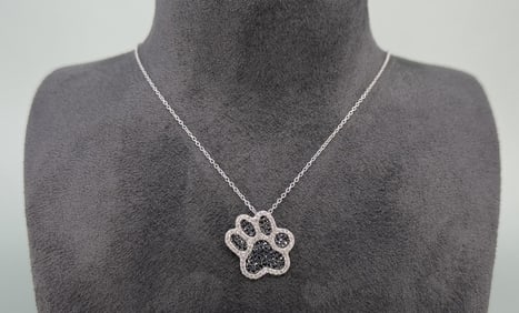 Paw Print Sterling Silver Black Spinel Necklace