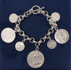 Sterling Silver Mexico Coin Charm Bracelet