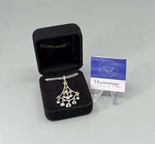 Diamonique Sterling Silver CZ Chandelier Necklace