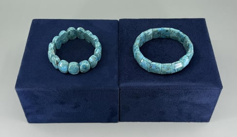 Lot of Two Sally C Turquoise Stretch Bracelets
