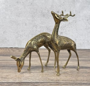 Mid Century Brass Deer Figures