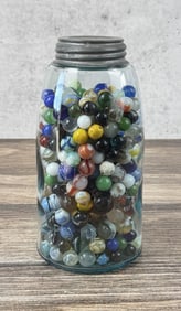 Large Mason Jar of Vintage Marbles