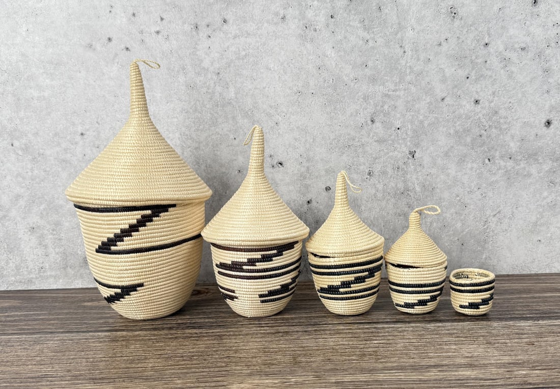 Rwanda Africa Woven Lidded Nesting Baskets (1 of 5)