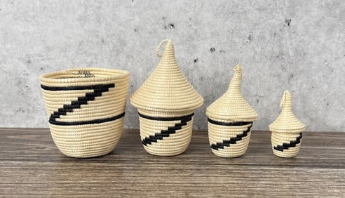Rwanda Africa Woven Lidded Nesting Baskets