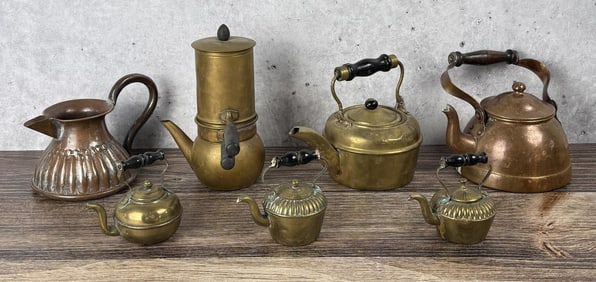 Group Of Copper & Brass Teapots