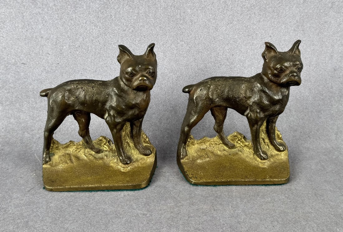 Pair Of Cast Iron Boston Terrier Bookends: 5 3/8" by 4 7/8" by 2".