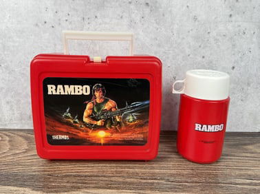 1985 Rambo Red Thermos Lunch Box