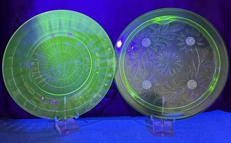 Green Depression Uranium Glass Cake Plates