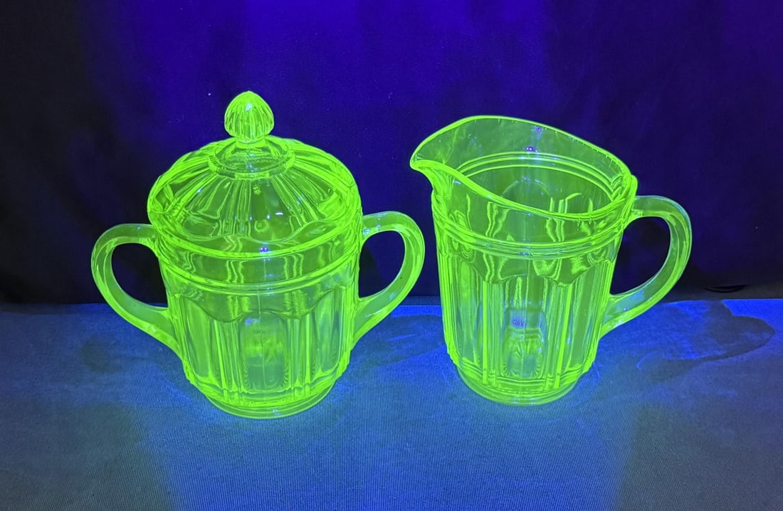 Anchor Hocking Uranium Glass Creamer & Sugar (1 of 4)