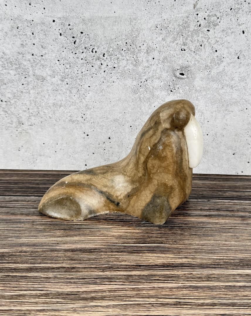Russian Soapstone Walrus Carving: 4 3/4" by 3 3/8" by 2".