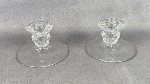 Pair Of Fostoria American Single Candlesticks