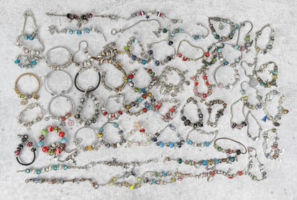 Large Group Of Pandora Style Charm Bracelets