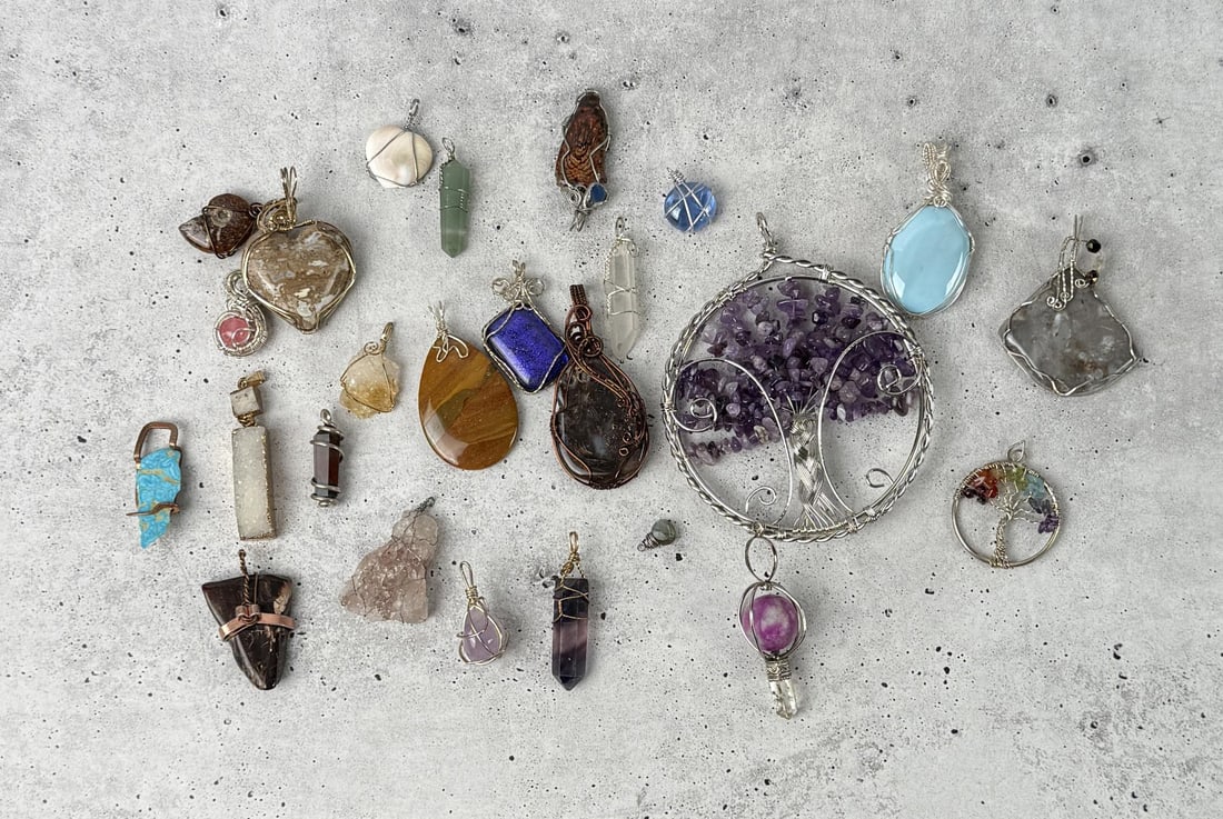 Wire Wrapped Crystal & Mineral Necklace Pendants (1 of 4)
