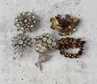 Collection of Costume Jewelry Rhinestone Brooches