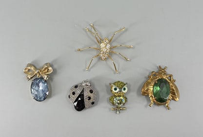 Collection of Costume Jewelry Rhinestone Brooches