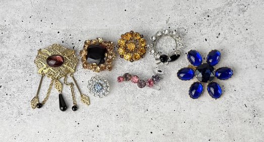 Collection of Costume Jewelry Rhinestone Brooches