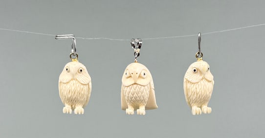 Alaskan Inuit Eskimo Carved Owl Pendants
