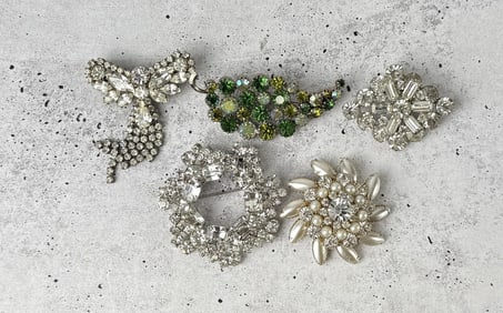 Collection of Costume Jewelry Rhinestone Brooches