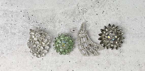Collection of Costume Jewelry Rhinestone Brooches