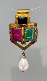 Ruby Emerald and Sapphire Copper Pendant