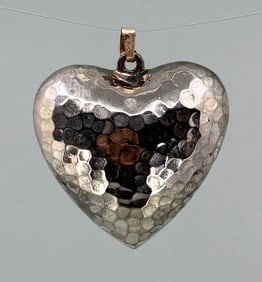 Hammered Sterling Silver Puffy Heart Pendant