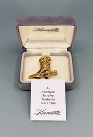 Krementz Cowboy Boot Gold Tone Brooch