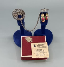 Russian Matryoshka Doll Chatelaine Brooch