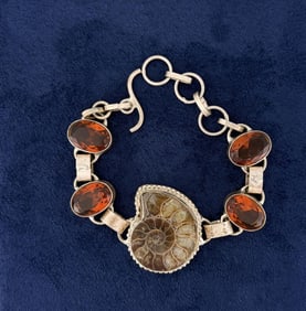 Sterling Silver Ammonite Fossil Bracelet