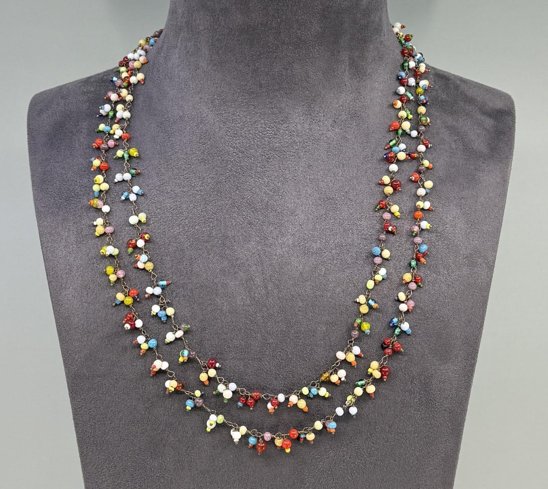 Multi Color Confetti Bead Necklace: 25 3/4" long.