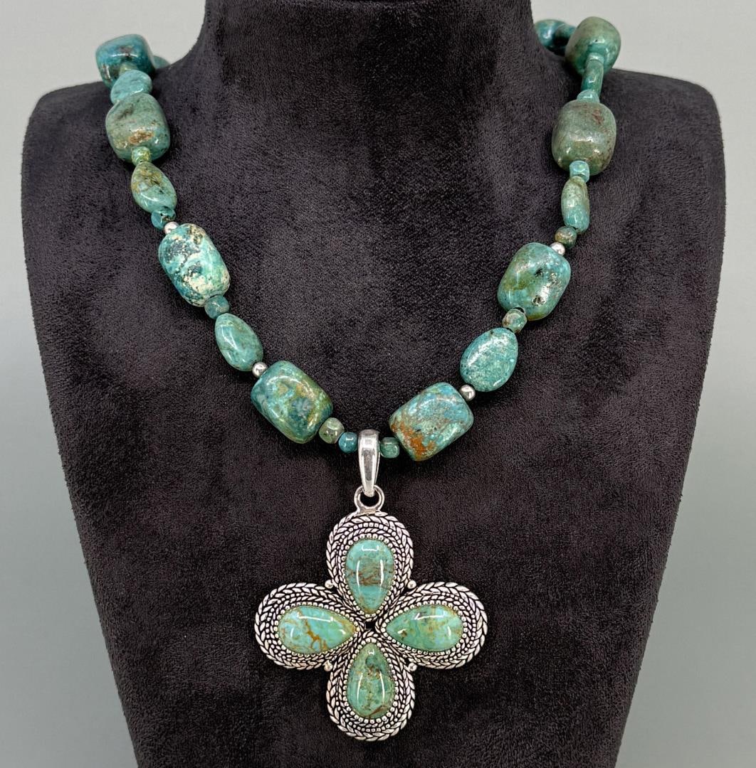 Barse Sterling Turquoise Nugget Necklace: 11 1/2" long closed