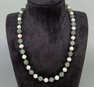 Jade Freshwater Pearl Silver Bead Necklace
