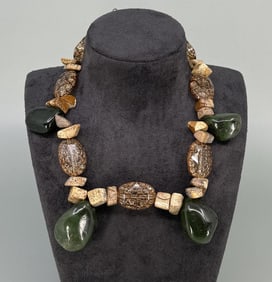 Chunky Jade & Stone Toggle Necklace