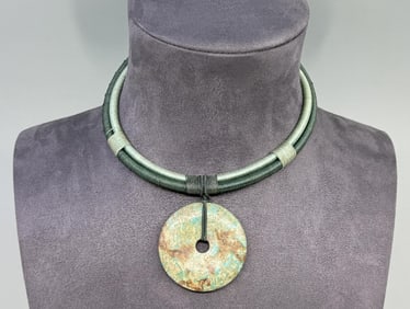 Turquoise Donut Pendant Choker Necklace