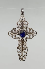 Sterling Silver Lapis Lazuli Cross Pendant