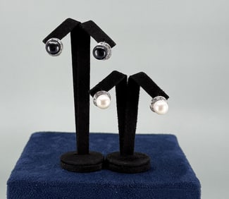 Black & White Sterling Silver Pearl Earring Sets