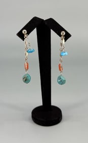 Navajo Sterling Turquoise Coral Earrings